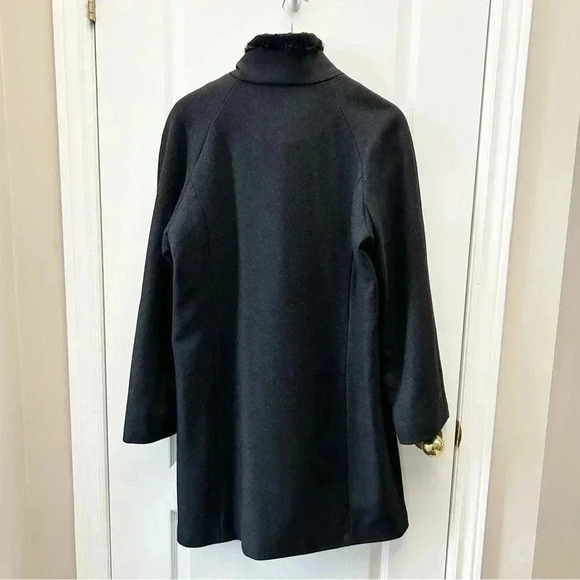 Hilary Radley Black Wool Winter Pea Coat Faux Fur Collar Size 12 - Picture 3 of 15